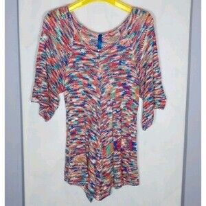 Falls Creek Women's Sweater Sz S Vibrant Crochet Asymmetrical Loose Knit Boho